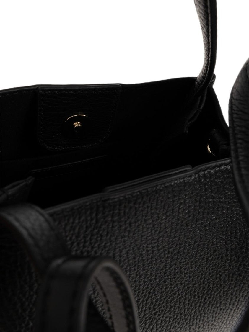 Furla Black Structured Textured Gold-Tone Handbag