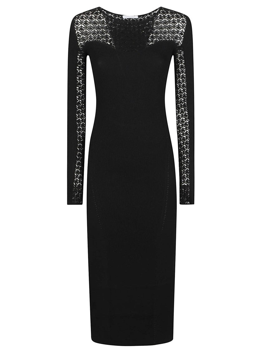 Patrizia Pepe Black Fitted Lace-Detail Viscose-Blend Midi Dress