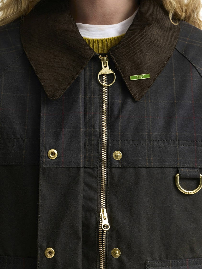 Barbour Cropped Tartan Wax Jacket With Corduroy Collar