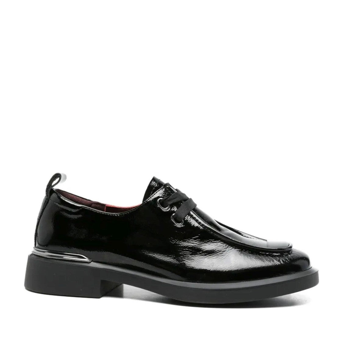 Linda Baumann Black Glossy Low-Profile Lace-Up Patent Leather Flats
