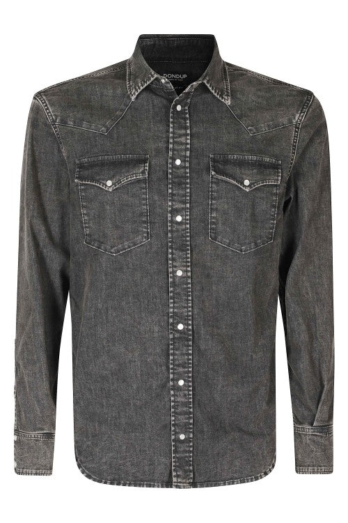 Dondup Black Distressed Denim Texan Shirt