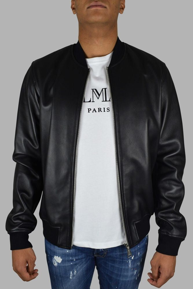 Philipp Plein Black Leather Bomber Jacket