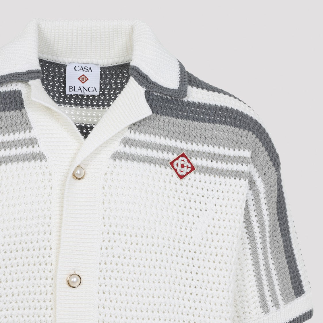 Casablanca Textured Short-Sleeve Button-Down Shirt With Gradient Shoulder Stripes