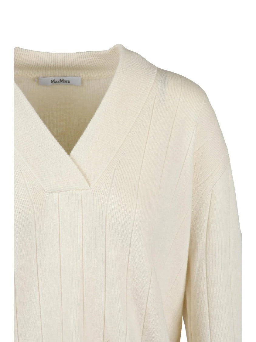 Max Mara Pure Cashmere V-Neck Sweater With Ribbed Knit Texture