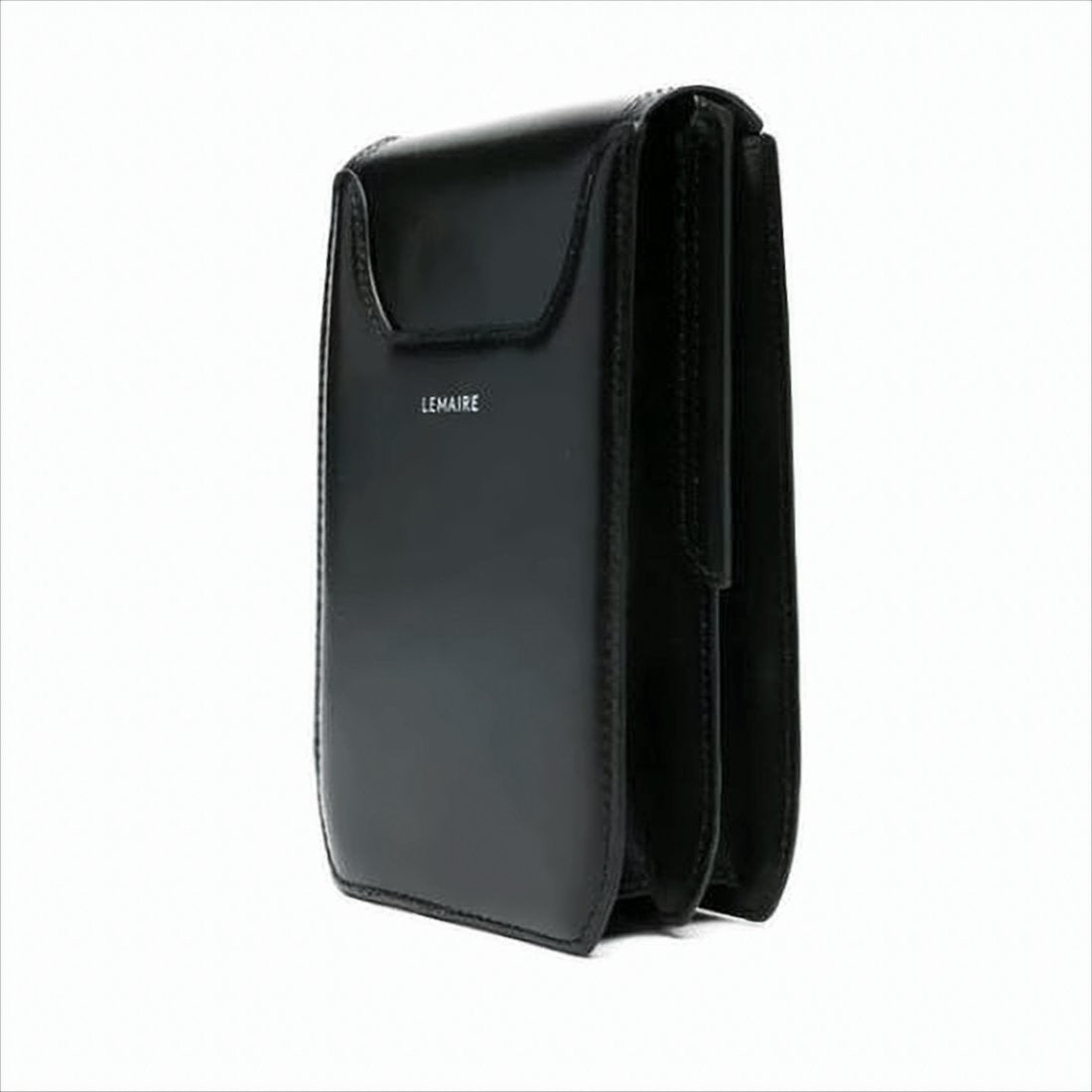 Lemaire Structured Black Leather Shoulder Bag With Flap Closure