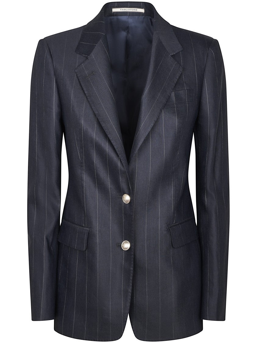 Tagliatore Structured Dark Blazer And Pinstripe Trousers