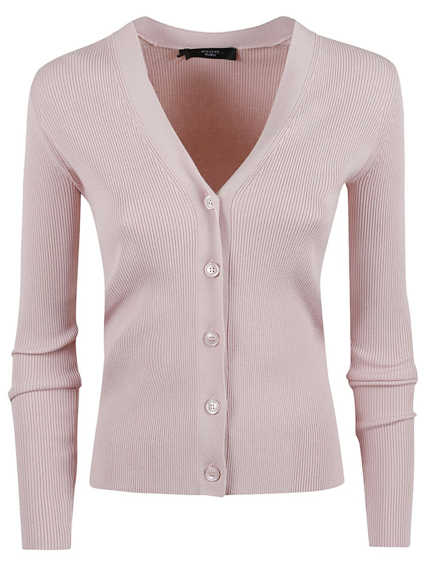 Max Mara Ribbed Viscose Cardigan With Deep V-Neck