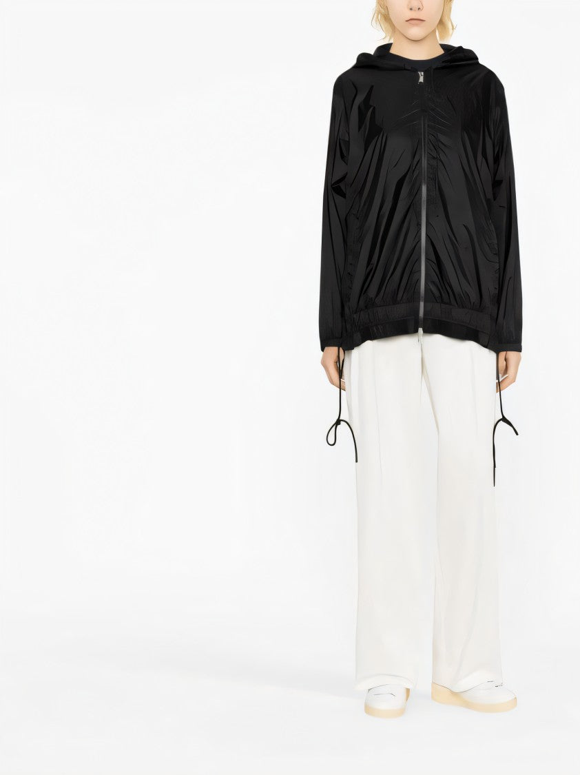 Moncler Lightweight Black Jacket With Adjustable Hood And Drawstrings