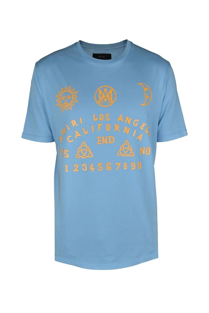Amiri Light Blue Cotton T-Shirt With Graphic Prints