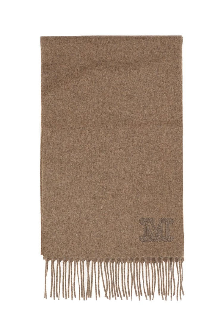 Max Mara Fringed Wool Scarf With Embroidered Logo Detail