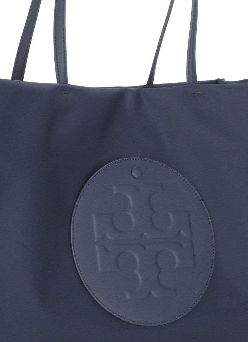 Tory Burch Structured Blue Shopping Bag With Iconic Logo Pocket