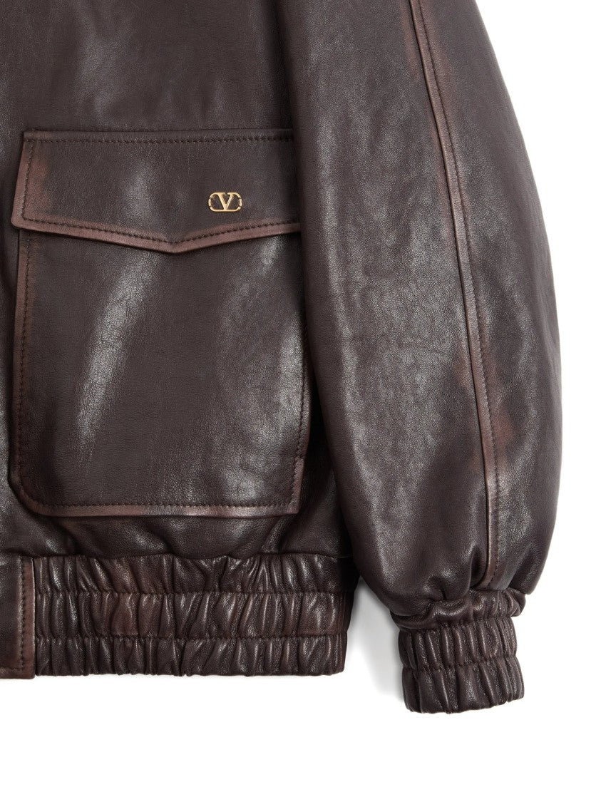 Valentino Brown Shearling Collar Leather Jacket