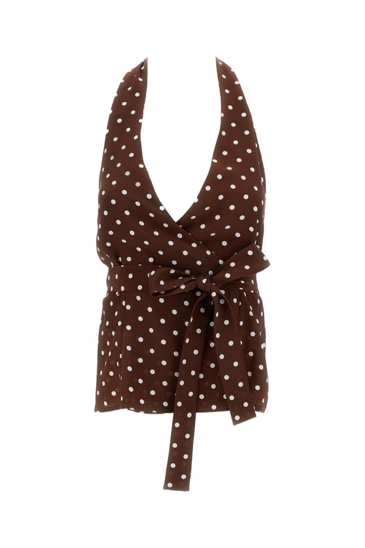 Parosh Silk Polka Dot Halter Neck Top