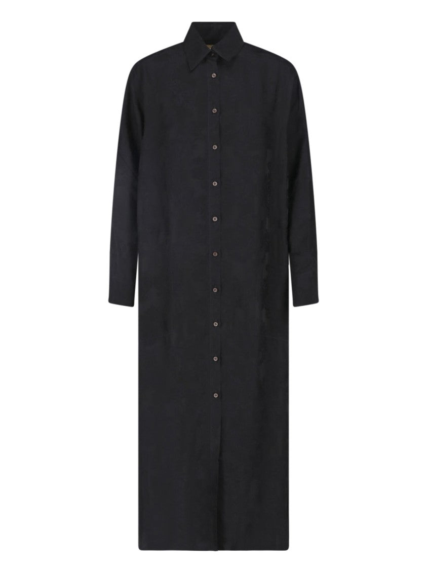 Uma Wang Black Midi Viscose-Blend Shirt Dress
