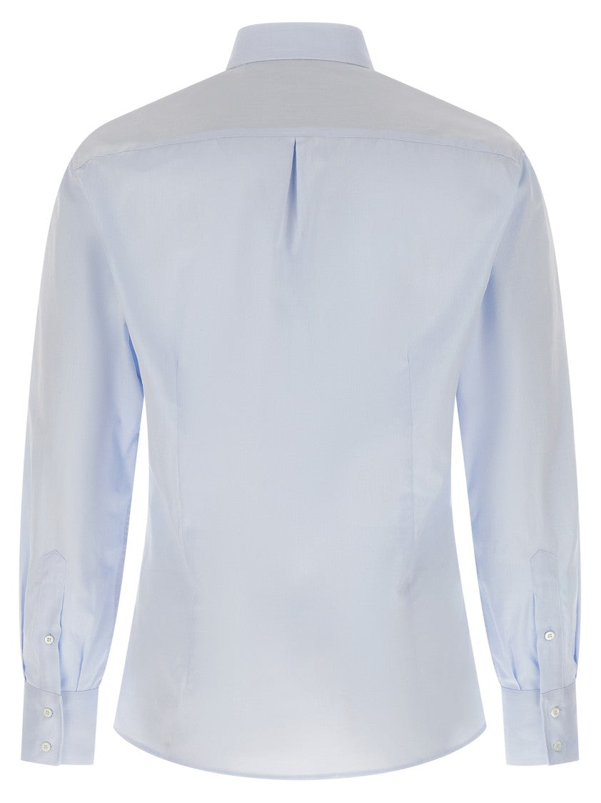 Brunello Cucinelli Tailored Blue Cotton Button-Down Shirt With Cuffed Sleeves