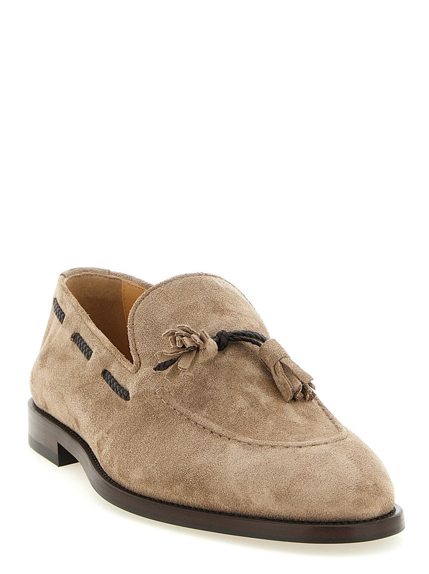 Brunello Cucinelli Suede Moccasins With Woven Leather Accents And Suede Tassels