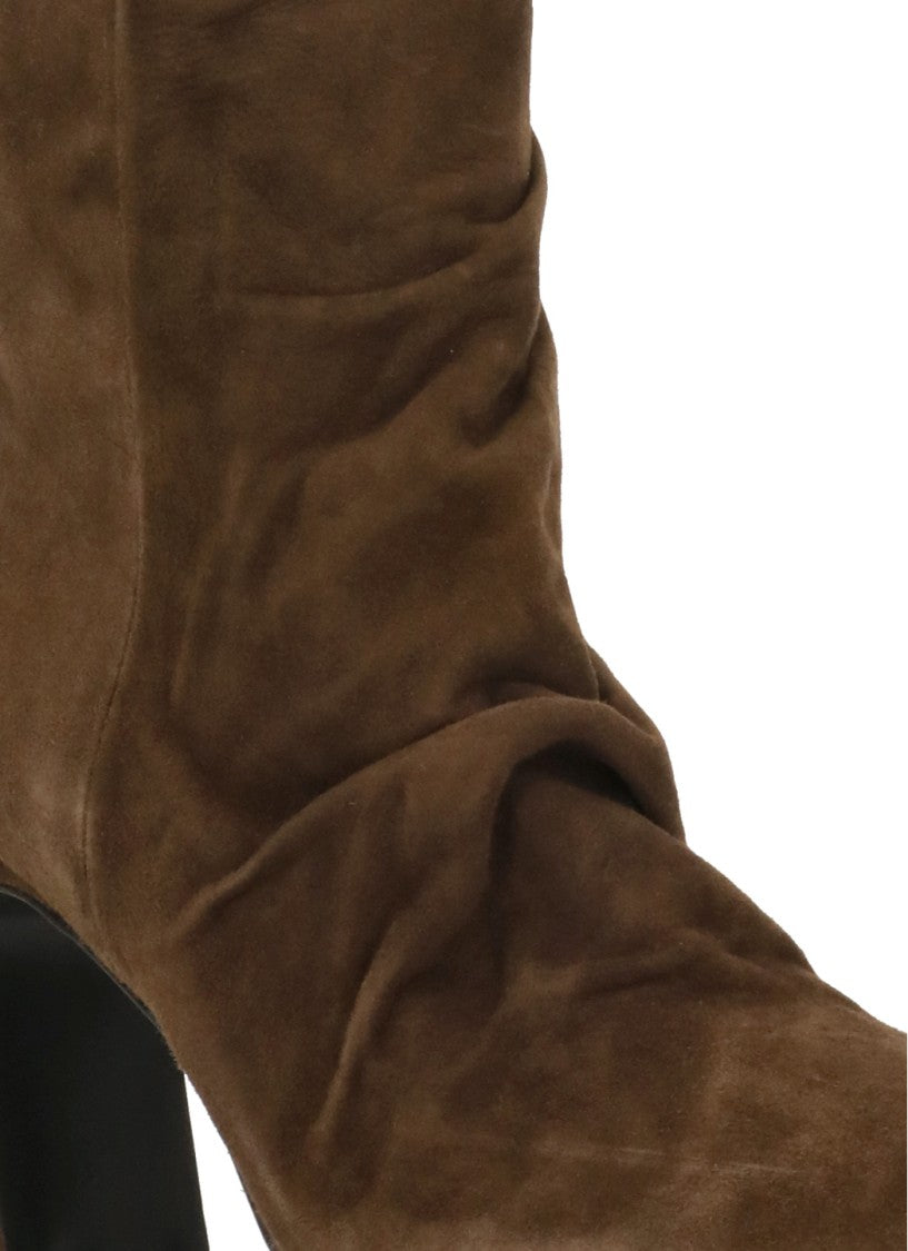 Ash Brown Estelle Square-Toe Suede Boots