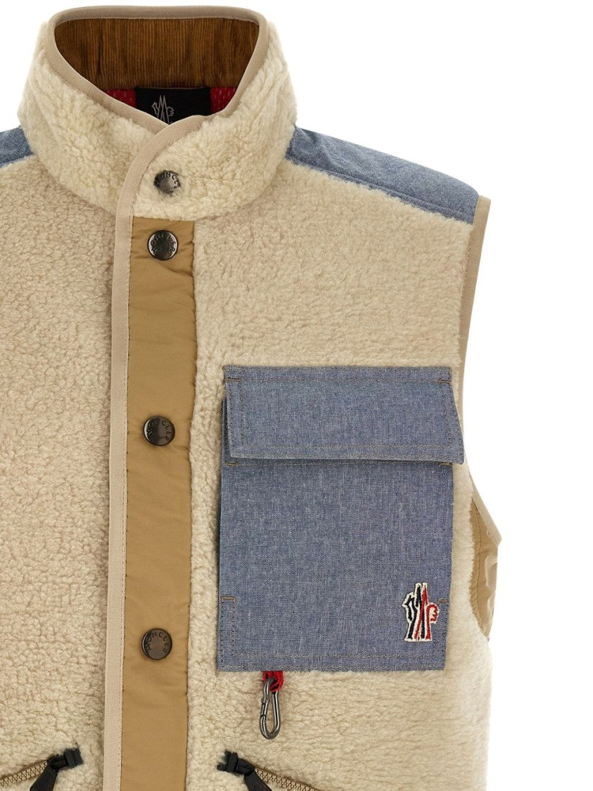 Moncler Grenoble Black Sleeveless Textured High Collar Jacket