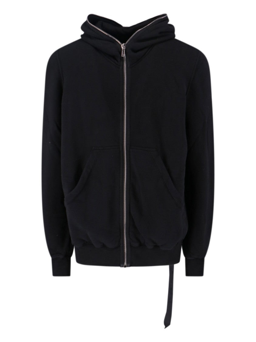Drkshdw By Rick Owens Relaxed Fit Black Zip-Up Hoodie With Extended Fabric Detail
