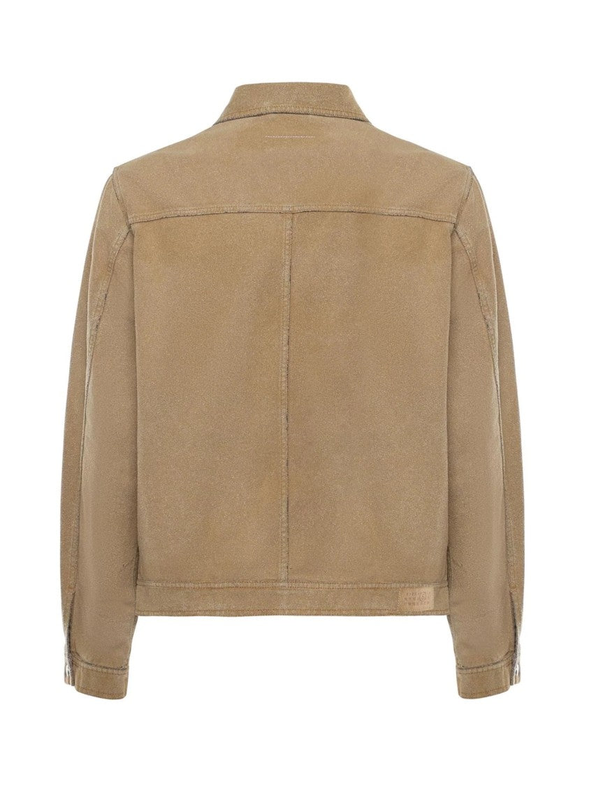 Mm6 By Maison Margiela Beige White Stitching Denim Trucker Jacket