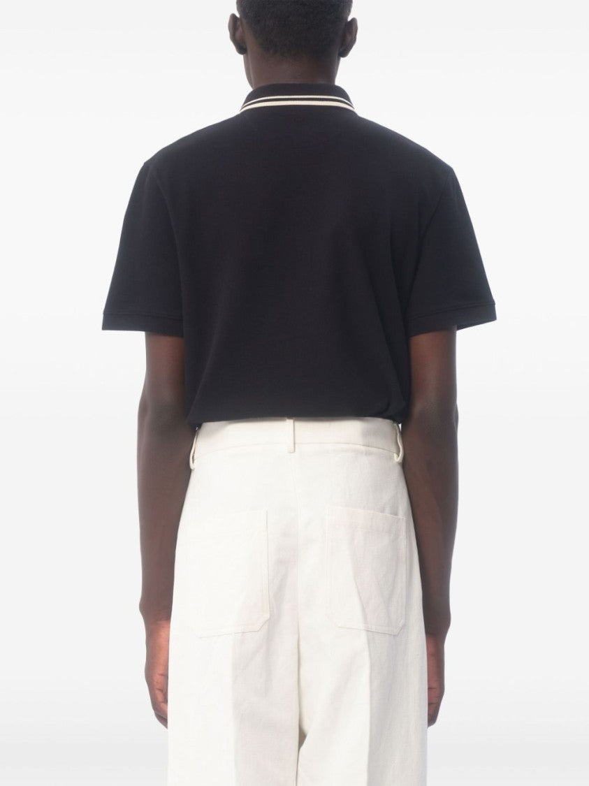 Valentino Black Cotton Polo Shirt With Logo Patch