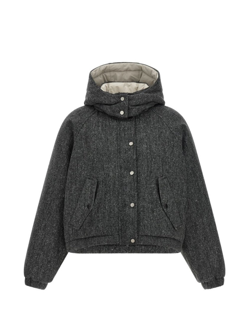Brunello Cucinelli Dark Grey Cropped Boxy Textured Jacket