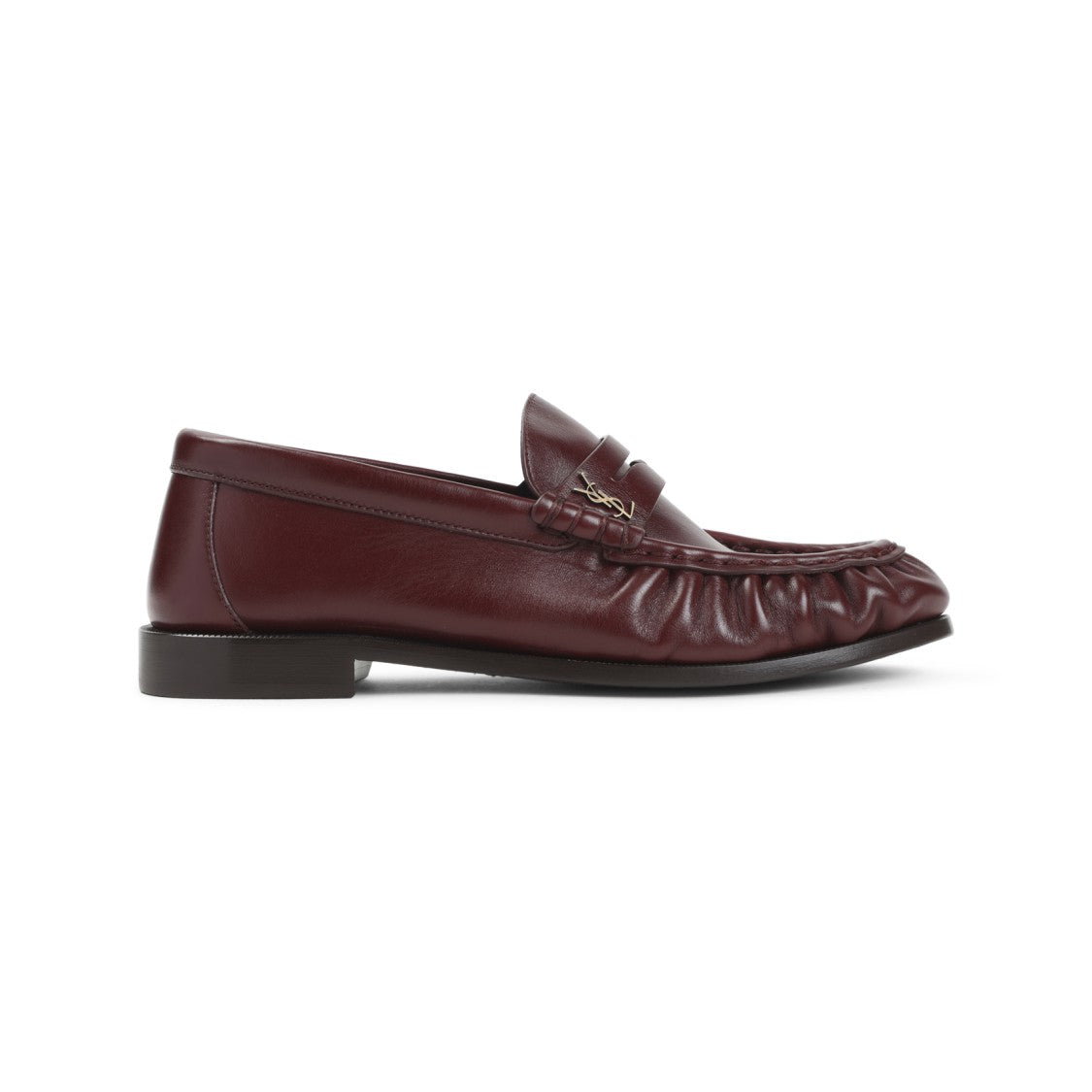 Saint Laurent Burgundy Calf Leather Loafers With Gathered Detail
