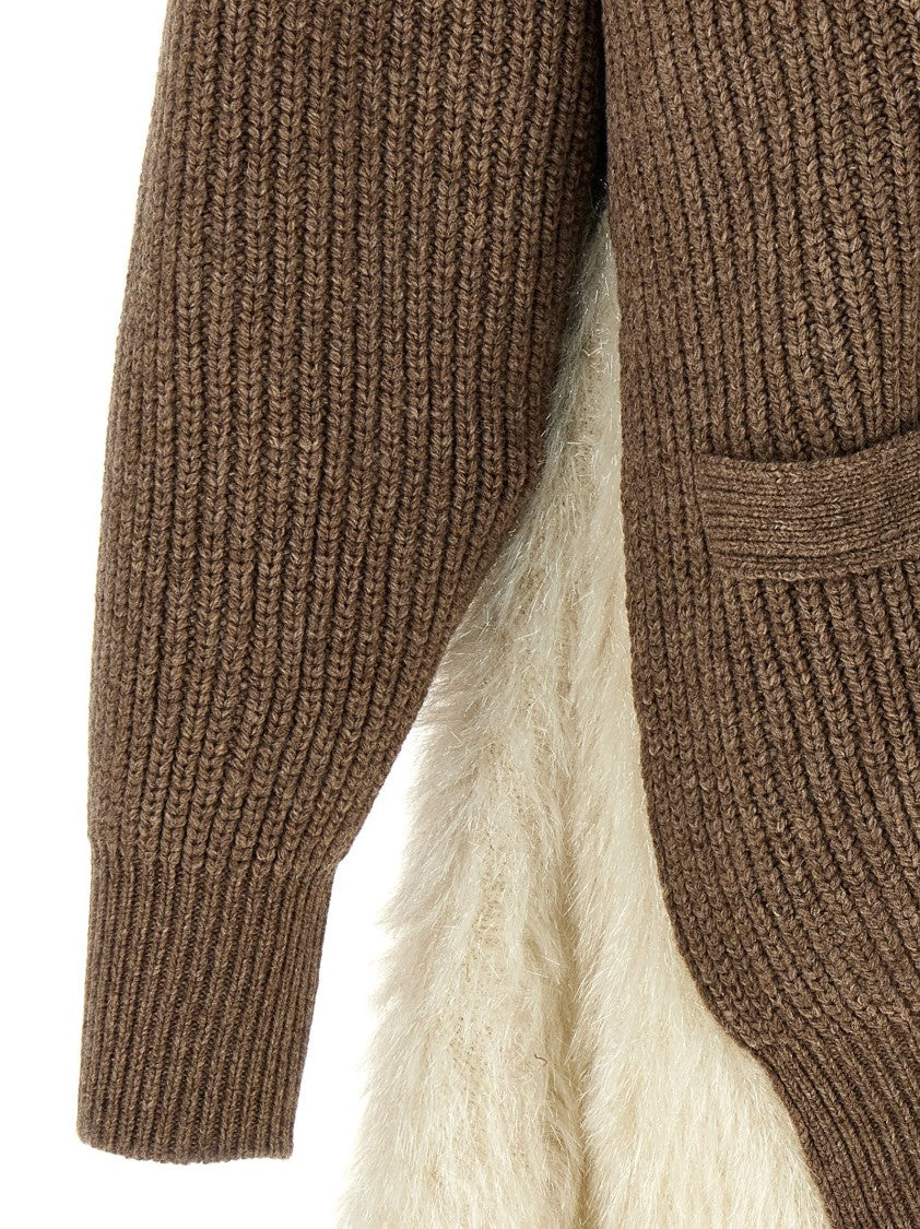 Undercover Asymmetrical Faux Fur And Braided Wool Cardigan