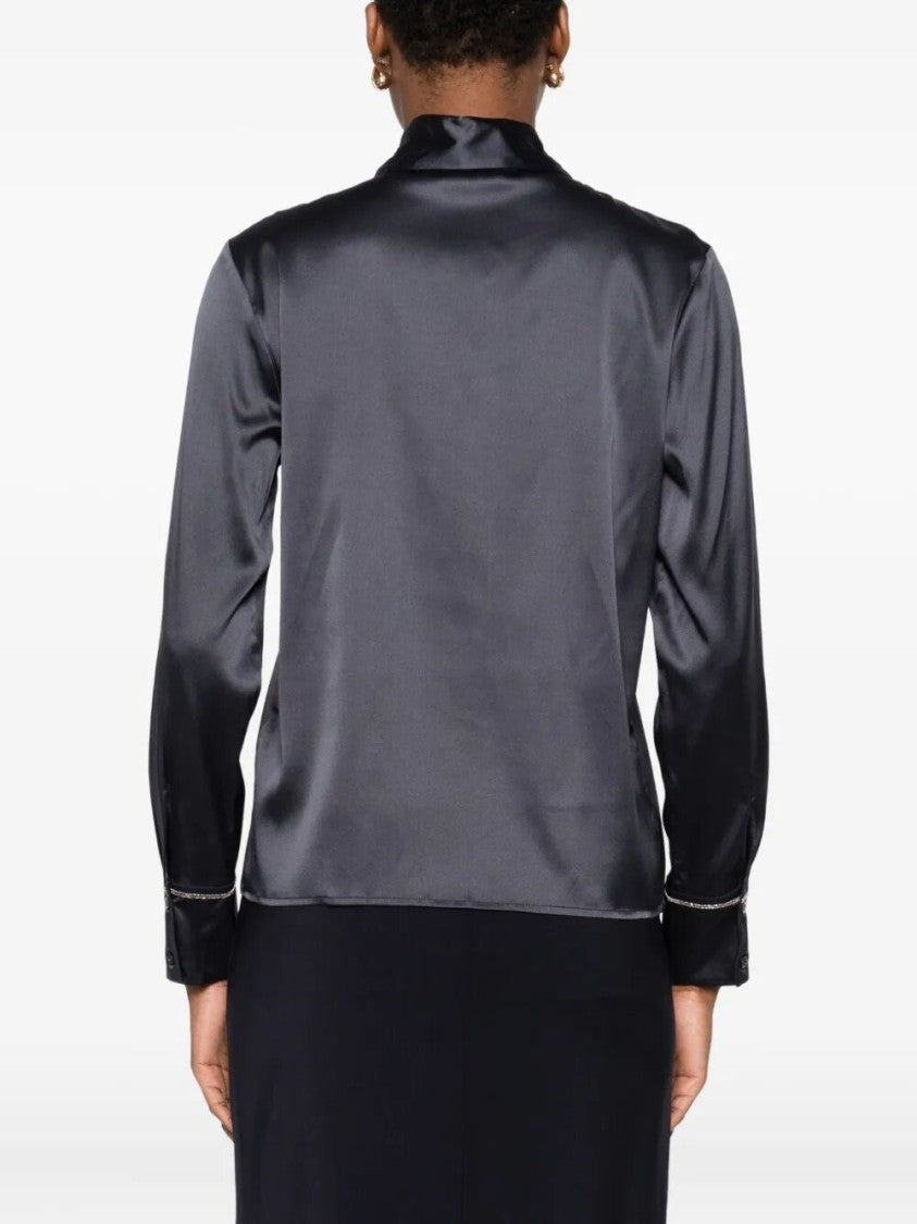 Peserico Silk Black Shirt With Classic Collar