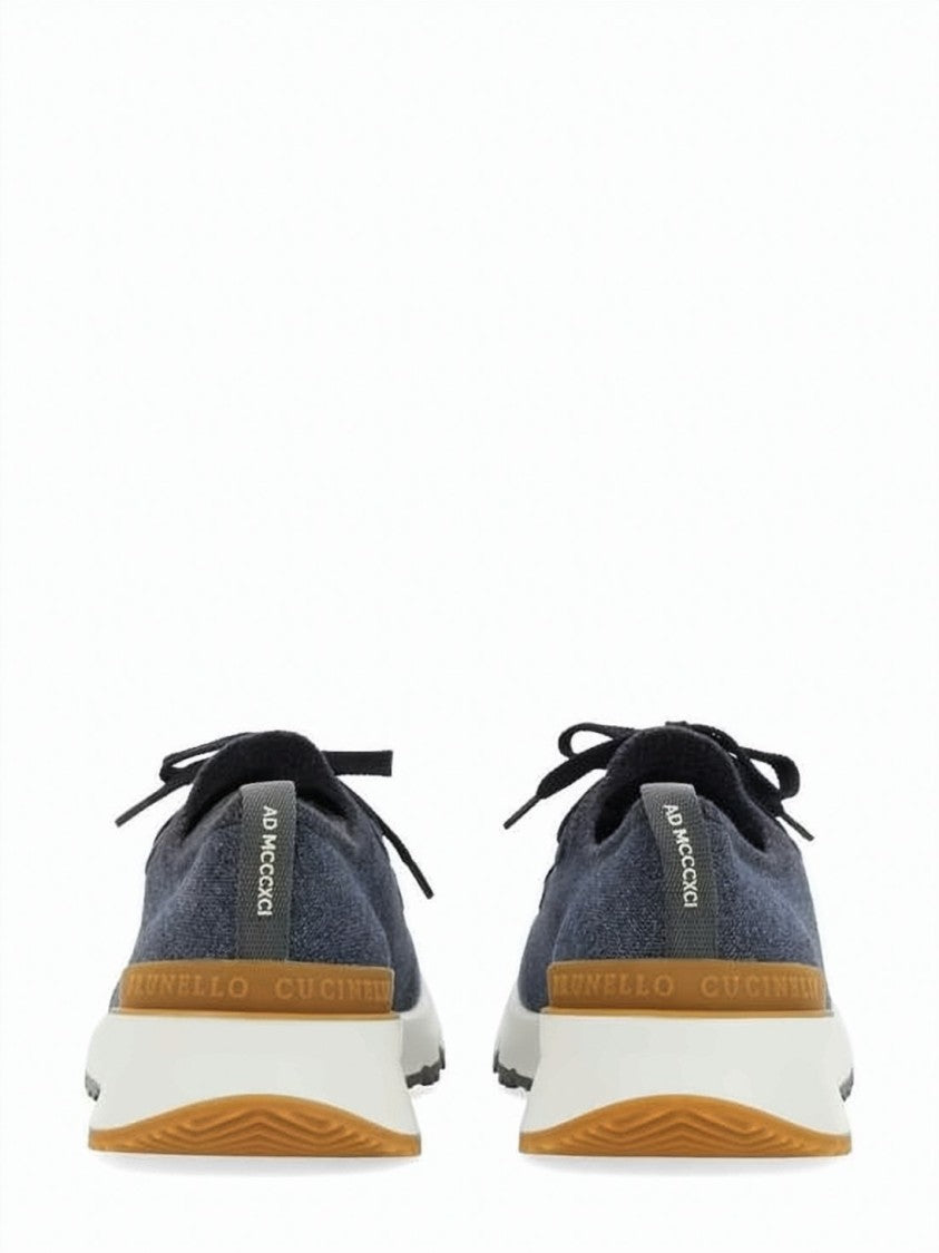 Brunello Cucinelli Deep Blue Knit Runner Sneakers With Gum Rubber Outsole