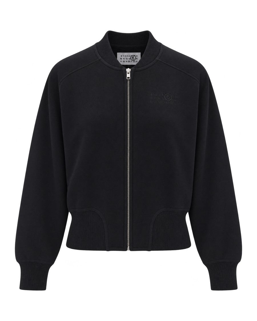 Mm6 By Maison Margiela Black Ribbed Fleece Zip Bomber Jacket