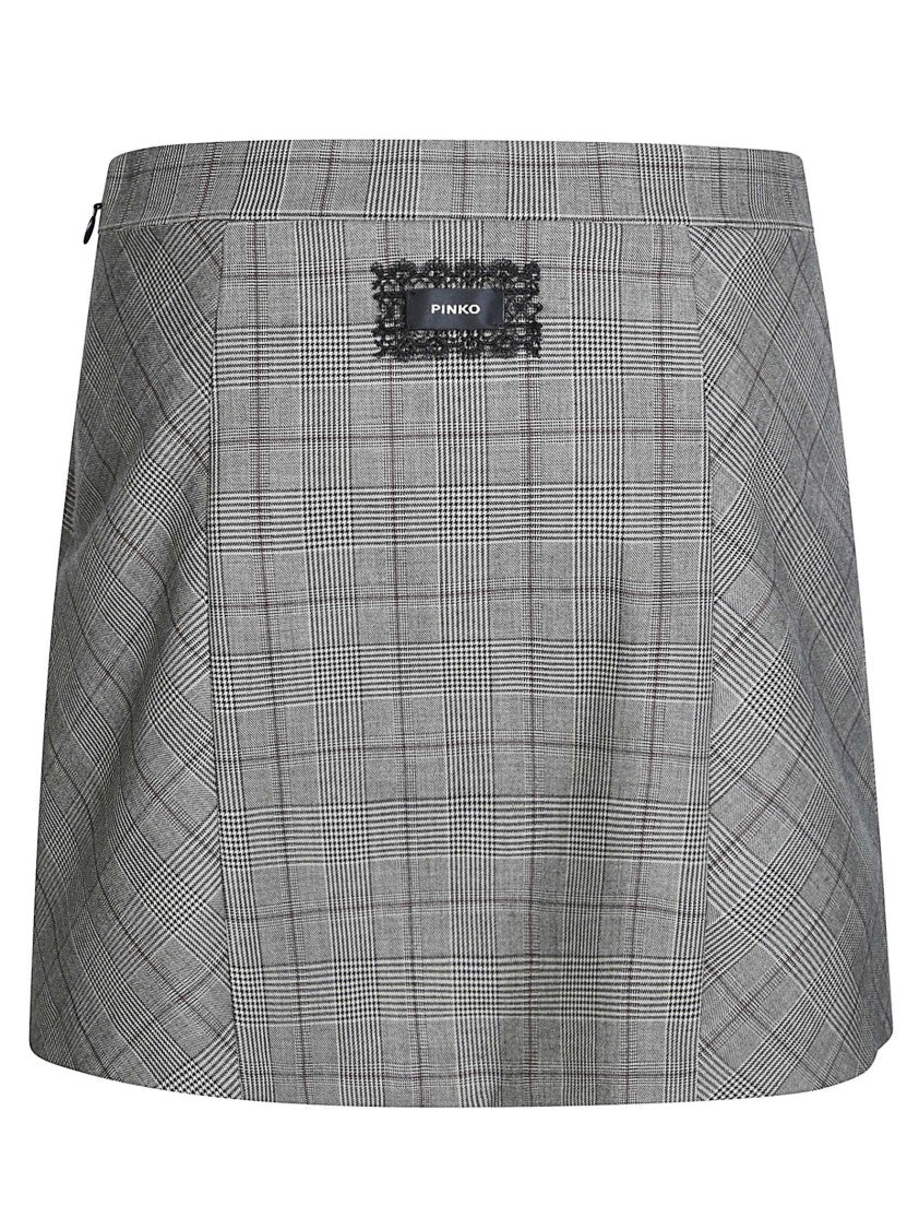 Pinko Giunco Wool-Blend Plaid Lace Mini Skirt