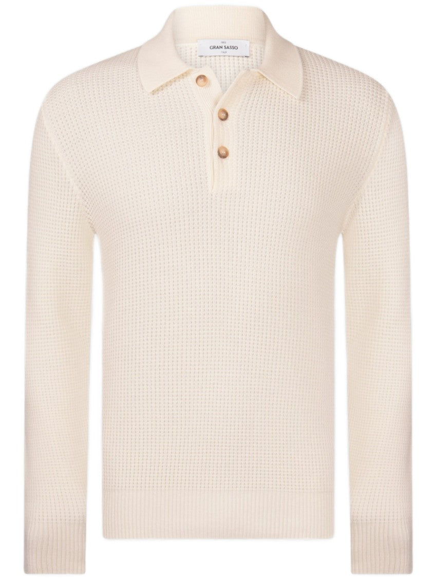Gran Sasso Waffle Stitch Merino Wool Polo With Button Closure