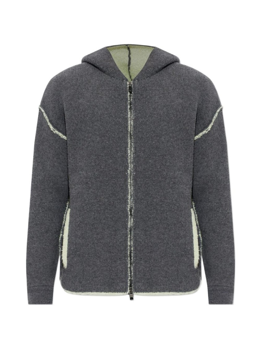 Diesel Textured Knit Jacket With Hood And Contrasting Seams