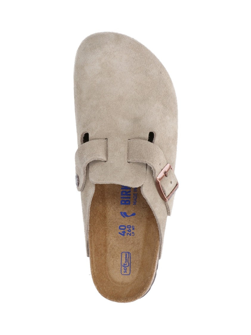 Birkenstock Suede Taupe Slip-On Mules With Adjustable Strap