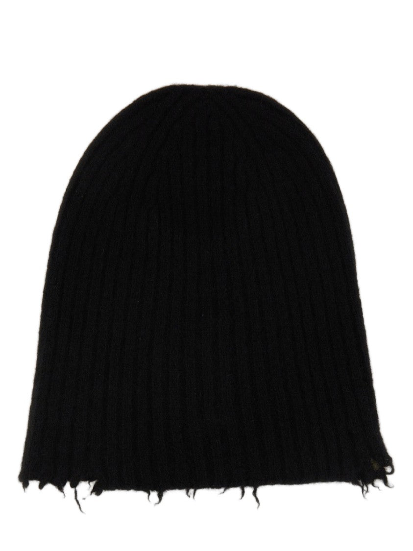 Uma Wang Ribbed Cashmere Beanie With Distressed Edge