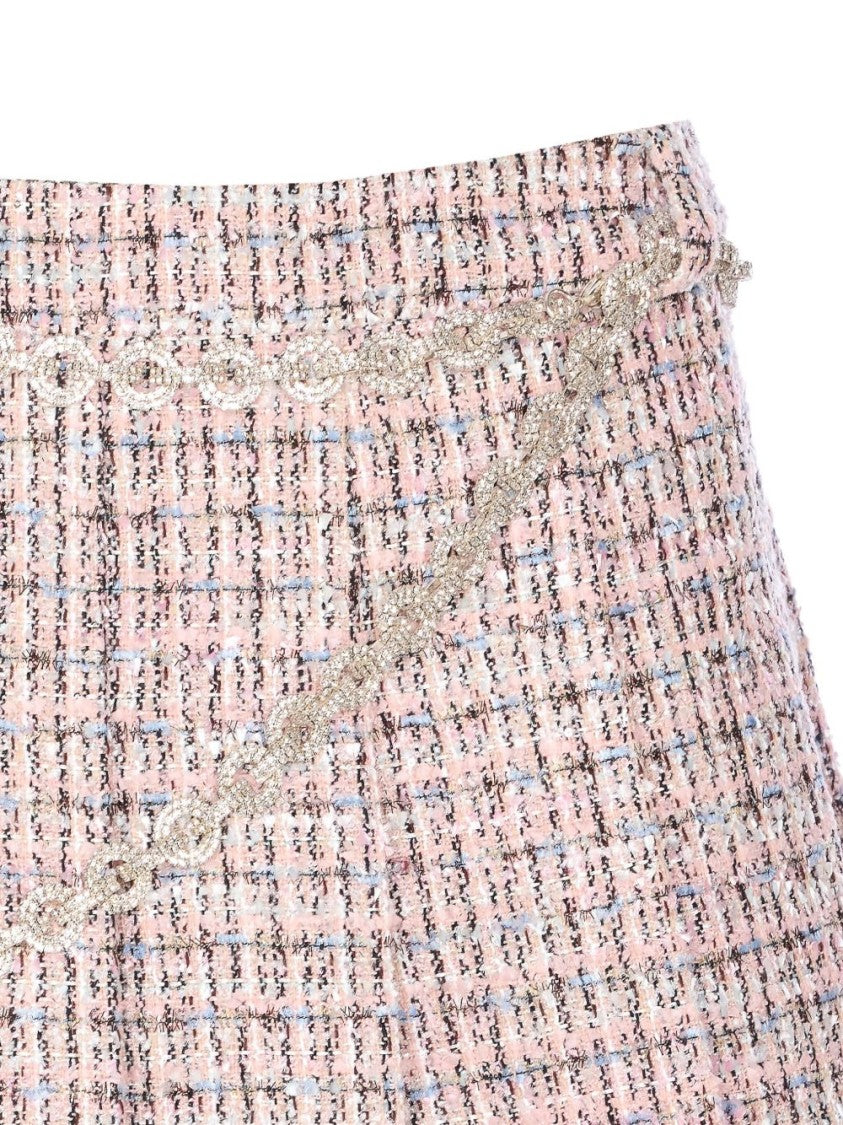 Self-Portrait Pink Boucle Crystal Belt Mini Skirt