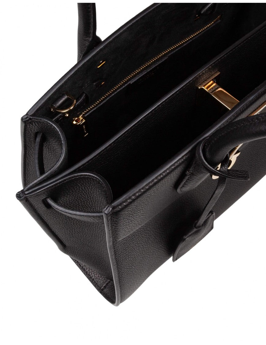 Salvatore Ferragamo Black Studio Hammered Leather Handbag