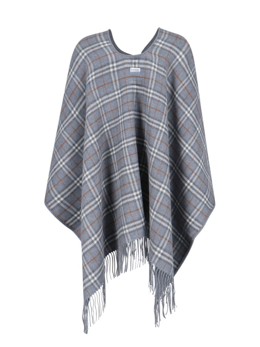 Burberry Reversible Merino Wool Poncho With Multicolor Check Pattern