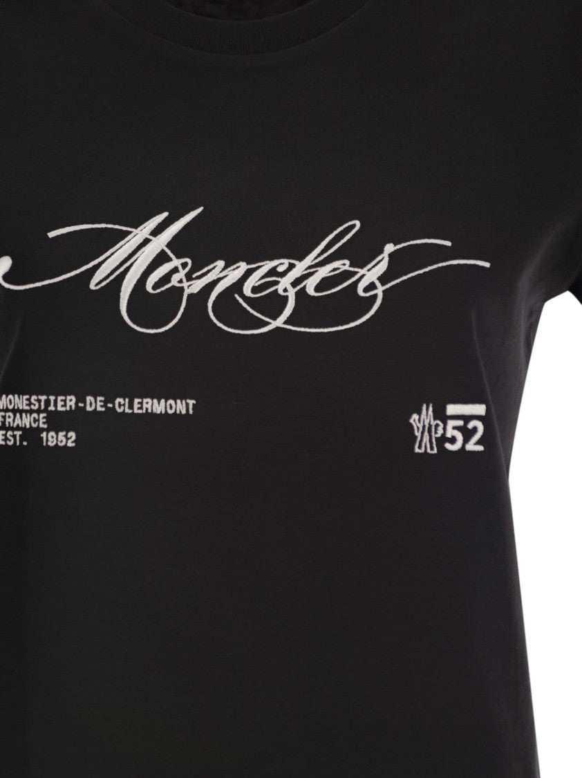 Moncler Cotton T-Shirt With Embroidered Cursive Logo