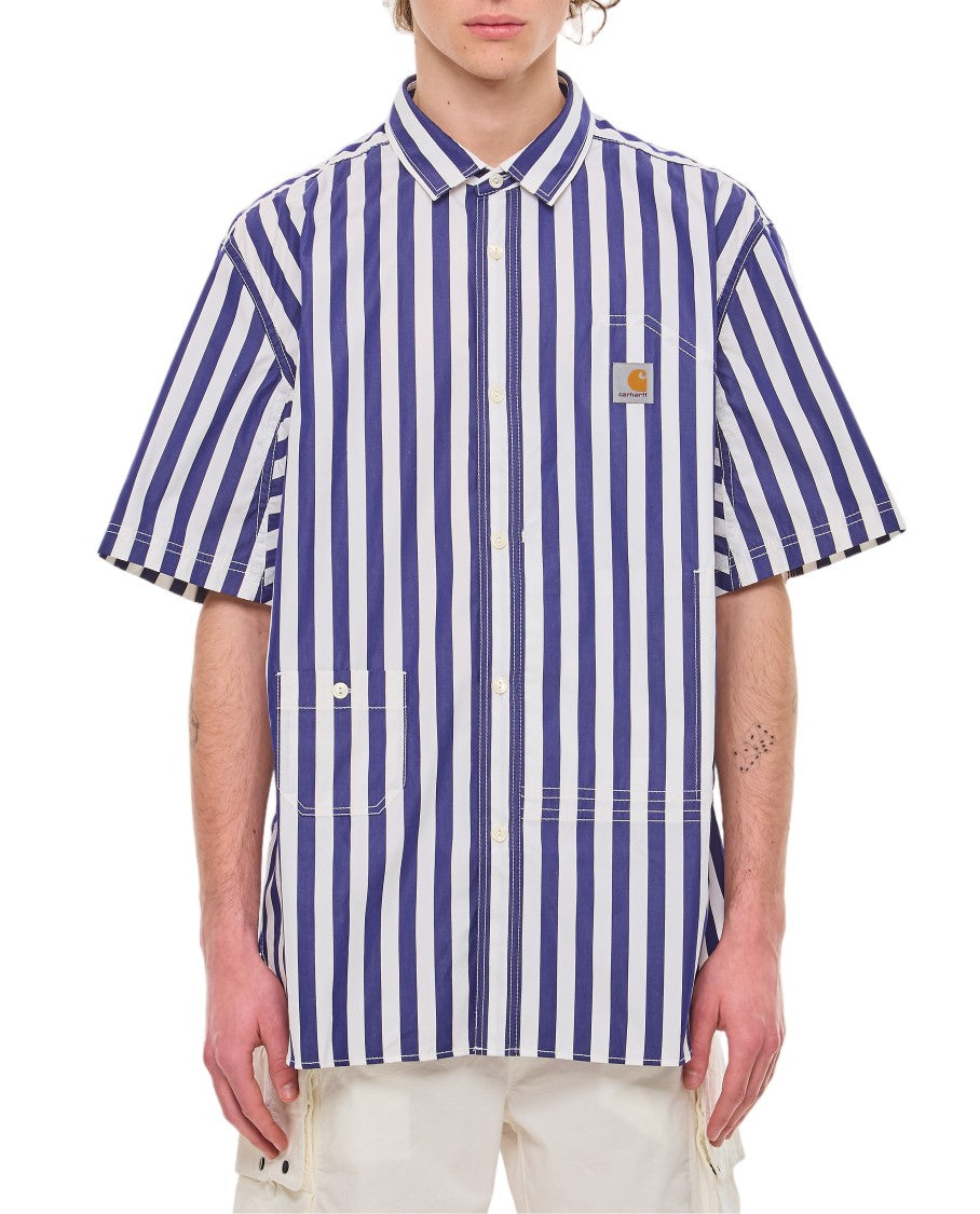 Junya Watanabe Short-Sleeved Striped Cotton Shirt With Logo Patch