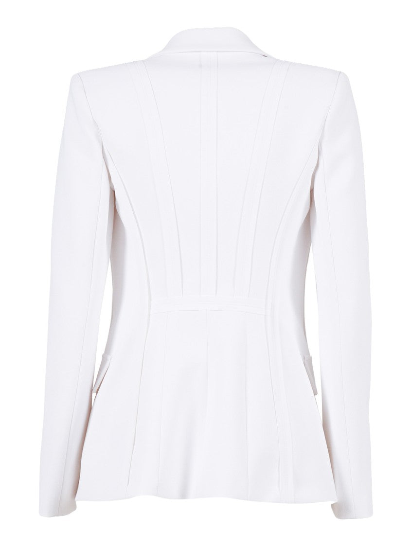 Elisabetta Franchi White Tailored Structured Shoulder Blazer