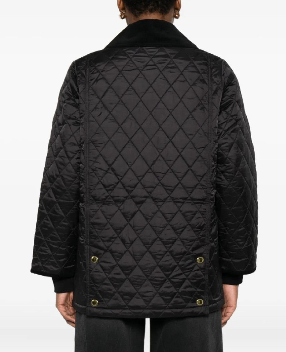 Barbour Quilted Black Jacket With Textured Wide Collar
