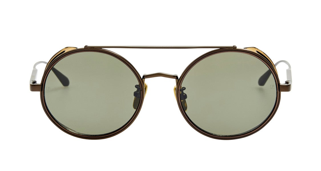 Linda Farrow Lfl Large Round Titanium Sunglasses With Double Bridge Design