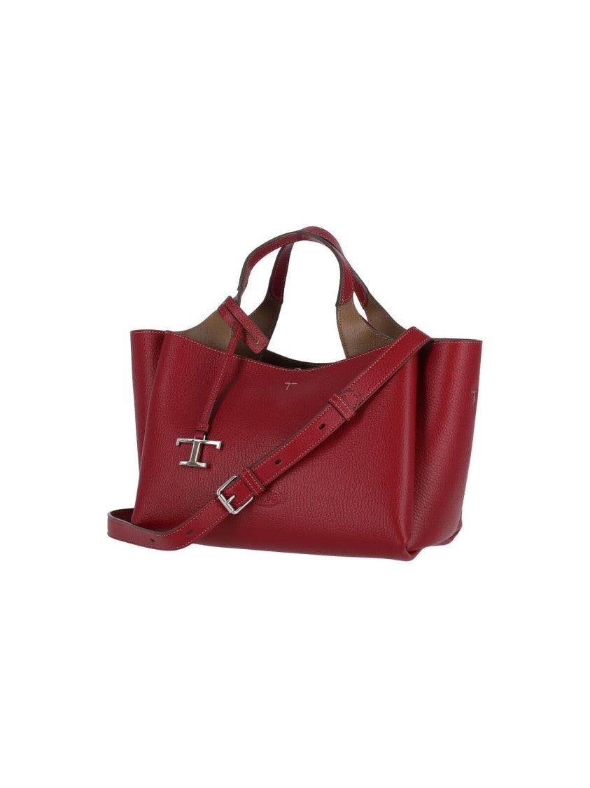Tod's Borsa Mini Logo In Textured Bordeaux Leather