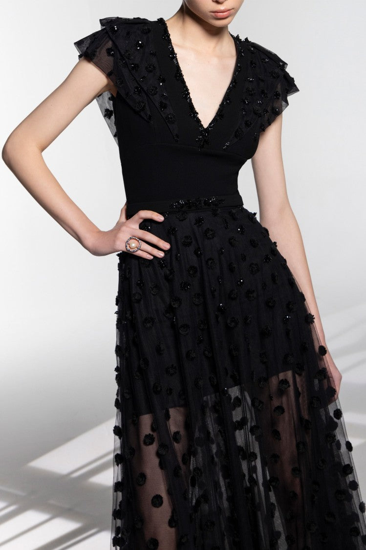 Saiid Kobeisy Beaded Tulle Dress With Polka Dots