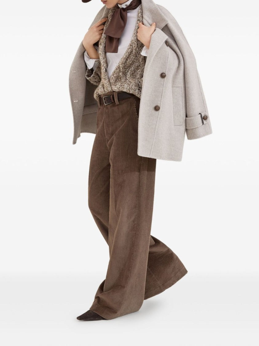 Brunello Cucinelli Chunky Knit Sweater With Deep V-Neckline And Cable Design