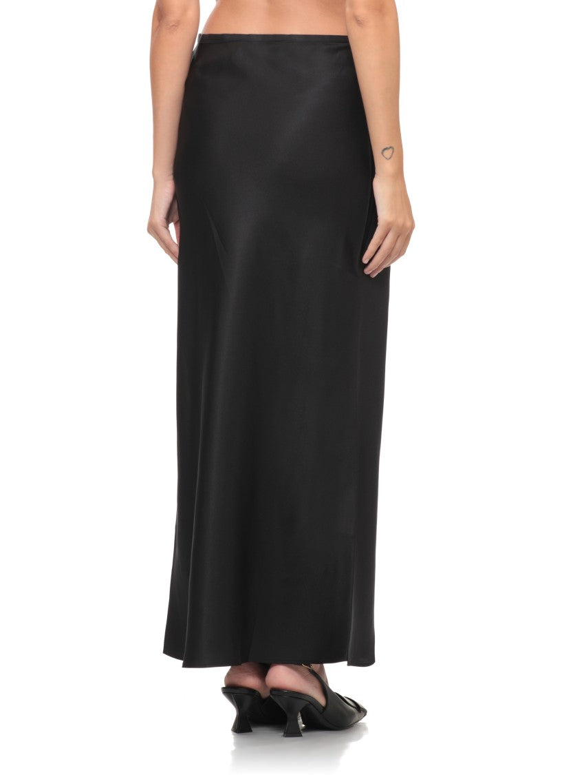 Loulou De Saison Black Satin Finish Hook Closure Silk Long Skirt