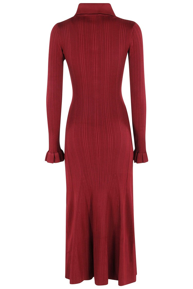 Self-Portrait Burgundy Ribbed Knit Midi Dress