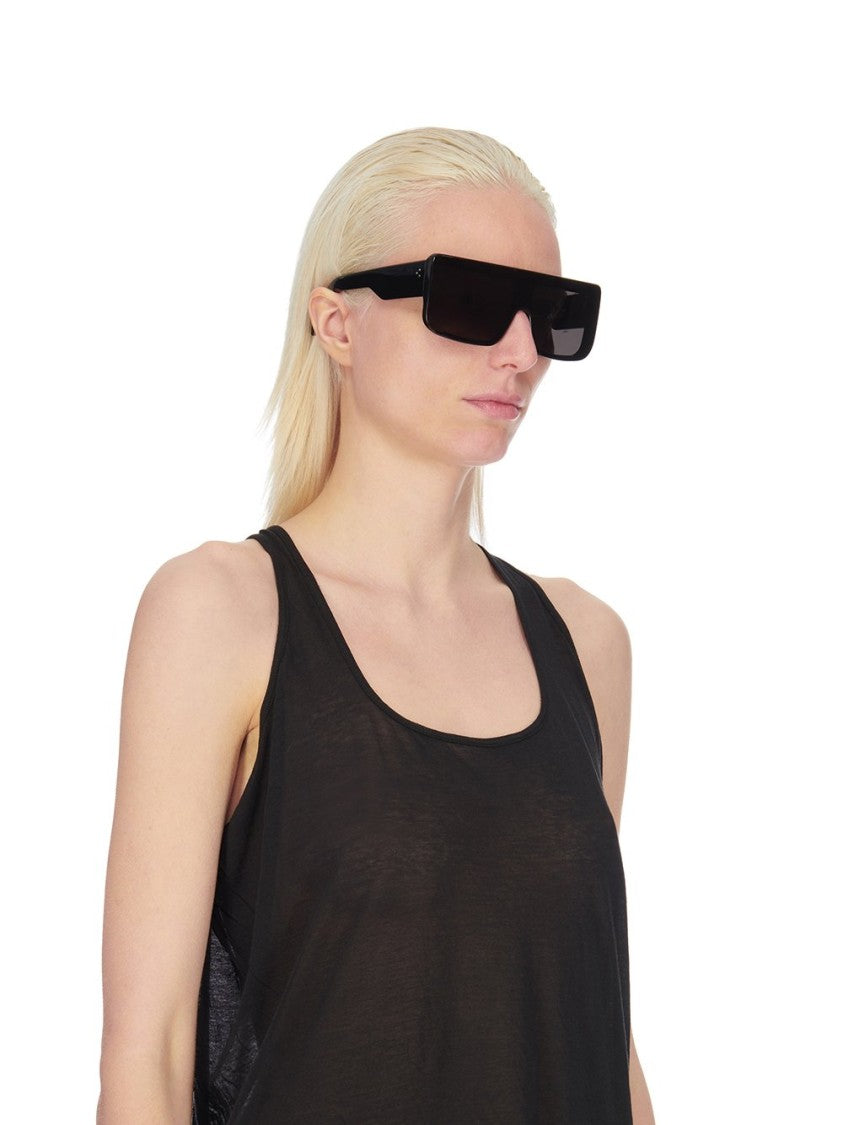 Rick Owens Rectangular Black Acetate Sunglasses With Silver Rivets